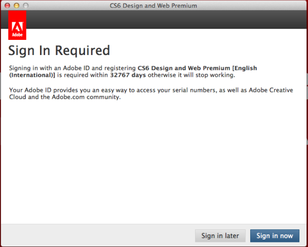 CS6 Design and Web Premium asking for Adobe ID sig... - Adobe Community -  4668025